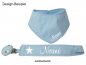 Preview: Set Schnullerband Halstuch hellblau mit Namen und Stern